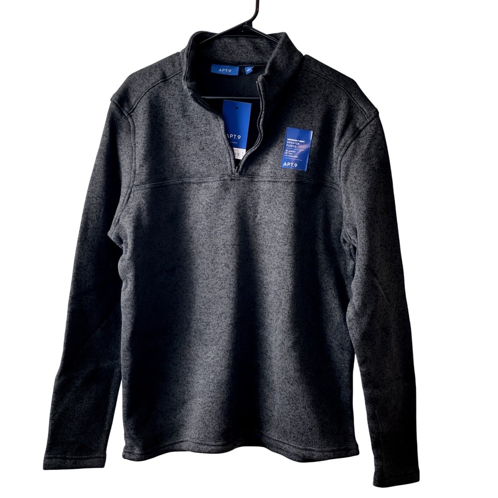 New APT 9 Men's Uptown Grey Sweater Fleece Quarter Zip Pullover‎ L
